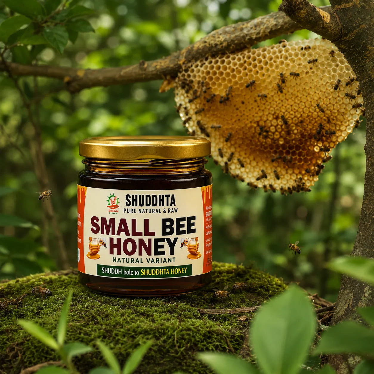 Chhoti Makkhi ka Shahad — Shuddhta Organic Desi Honey jar with wild honeycomb