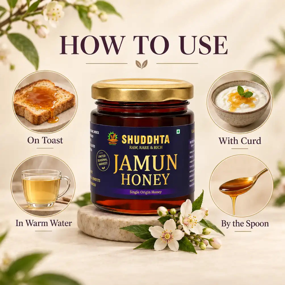 How to use Jamun Honey: on toast, with curd, in warm water and by the spoon