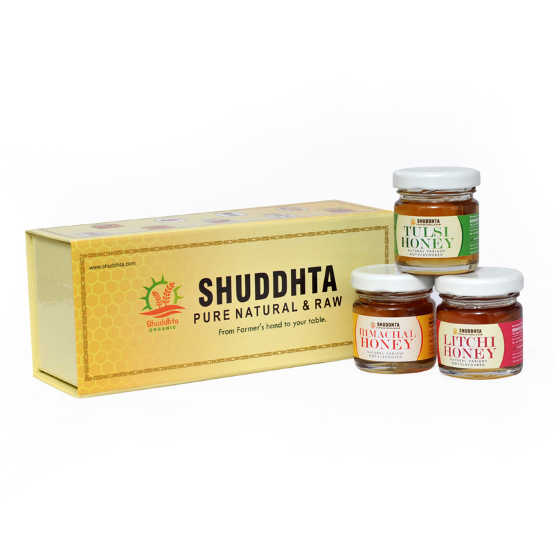Shuddhta Honey Trio – Tulsi, Litchi & Himachal | Immunity & Wellness Pack (3x50gm Premium Variants)