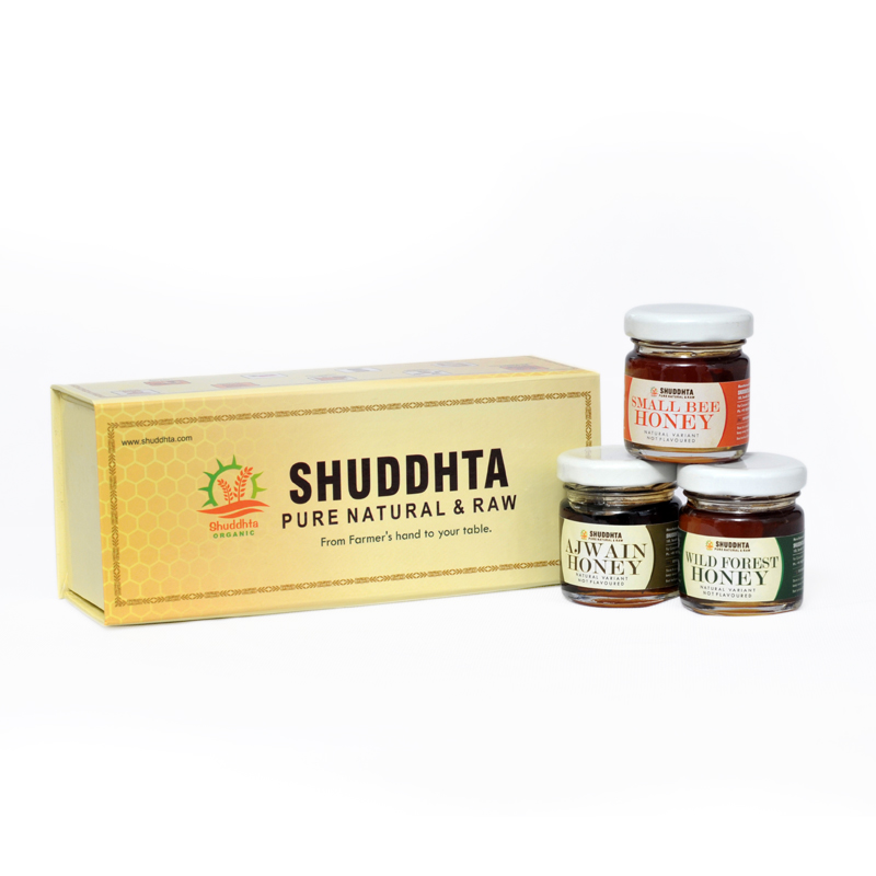 Shuddhta Honey Ayurvedic Trio – Small bee, Ajwain & Wild forest Honey | Ayurvedic Honey Usage Trio (3x50gm Premium Variants) |